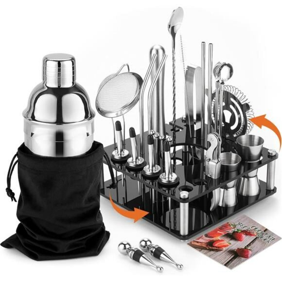 29 Piece Bartender Kit Cocktail Shaker Set Bar Tools with Rotating Stand - Picture 1 of 7